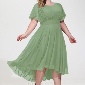 NWT JJ's House Zenobia Basil Green Chiffon Midi Dress, Size 22W